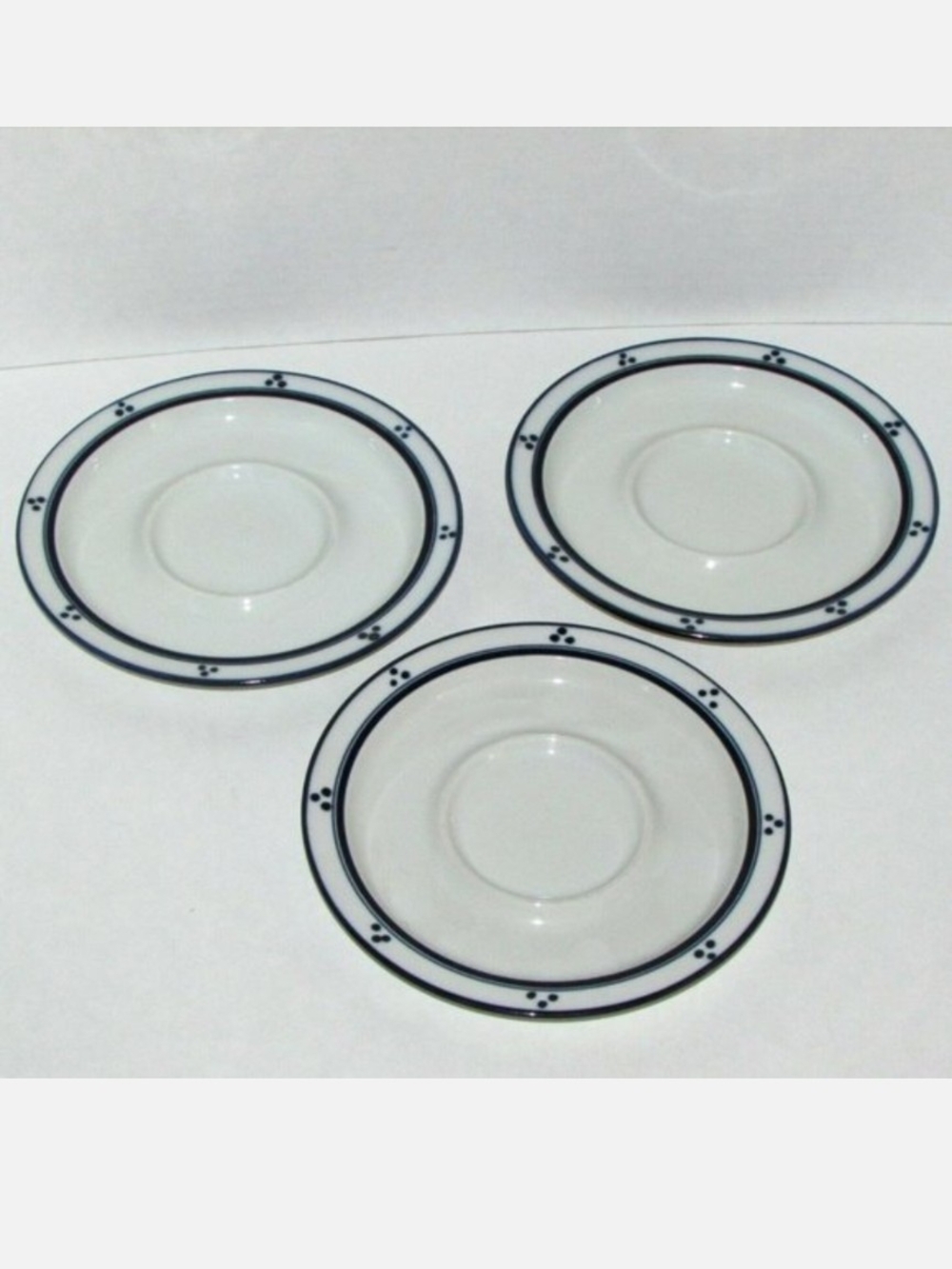 DANSK BISTRO FREDRIKSBORG 3 Saucers Stoneware Blue Dots JAPAN for demitasse cup